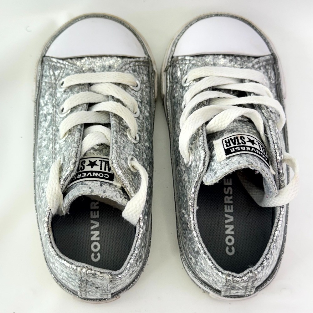 Converse All Star Low Glitter Sneakers Toddler Size 7 Silver Lace Up Walking - Picture 6 of 10
